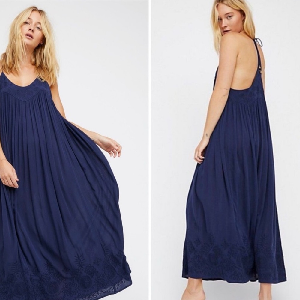 Free People Elaine Maxi Dress In Blue Sz M
